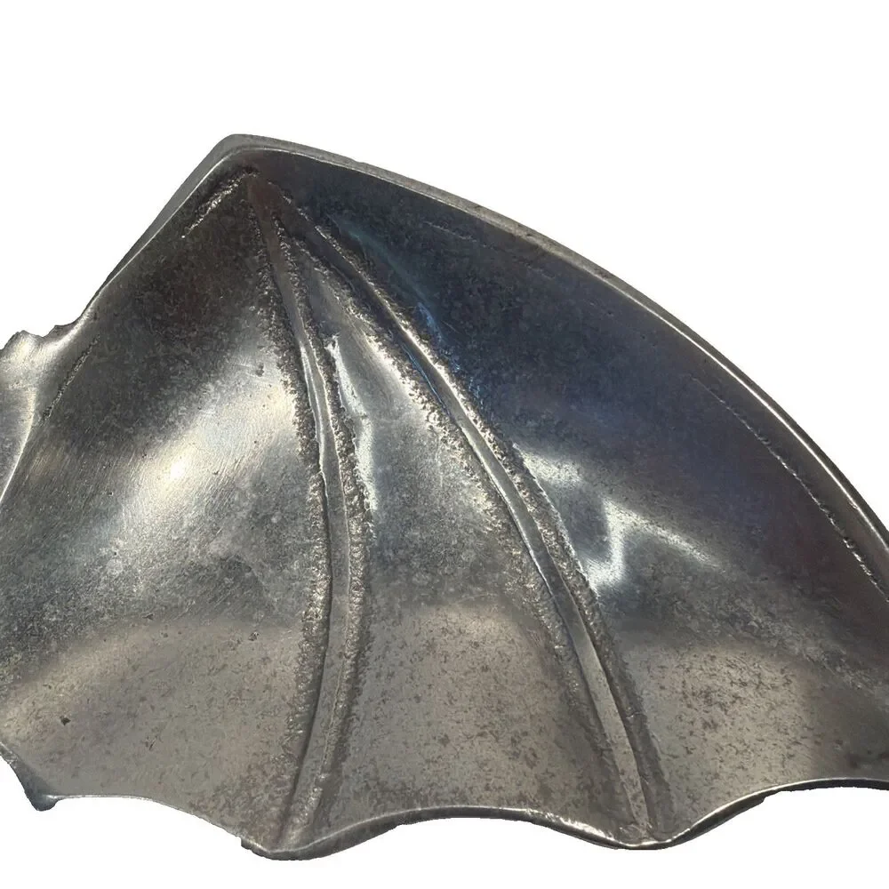 Heavy Silver Cast Metal Bat Tray Halloween Candy Dish Goth Catchall Trinket Bowl